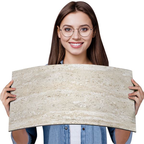 MCM Bileog Tíleanna Travertine Ceirmeach Solúbtha Déanta ag Cré Athraithe Ábhar Amh Nua Tíleanna Facade Gearrtha Éasca le Dóiteáin